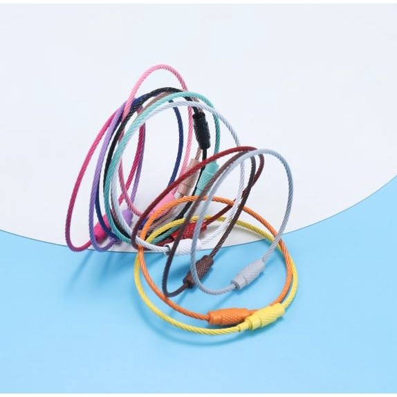 1pc Colorful Stainless Steel Wire Keychain Cable Loop Screw Lock Rope Key Holder Keyring Key Chain Rings Tool(2498L) - Image 2
