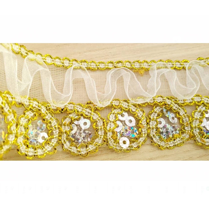 1yard 4cm National Dance Lace Accessories Performance Trims Costume Wave Rope Embroidered Skirt Dress 金色蕾丝花边 (2667L) - Image 12
