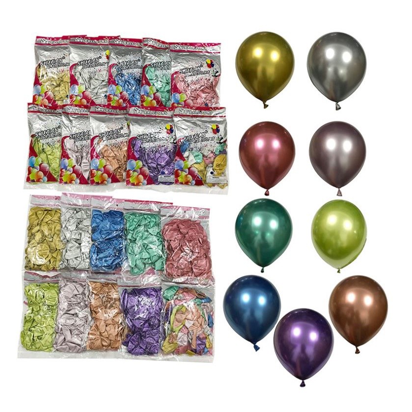 100Pcs 10 Inch Metallic Latex Balloons Thick Chrome Glossy Metal Pearl Balloon Globos for Party(1406L)