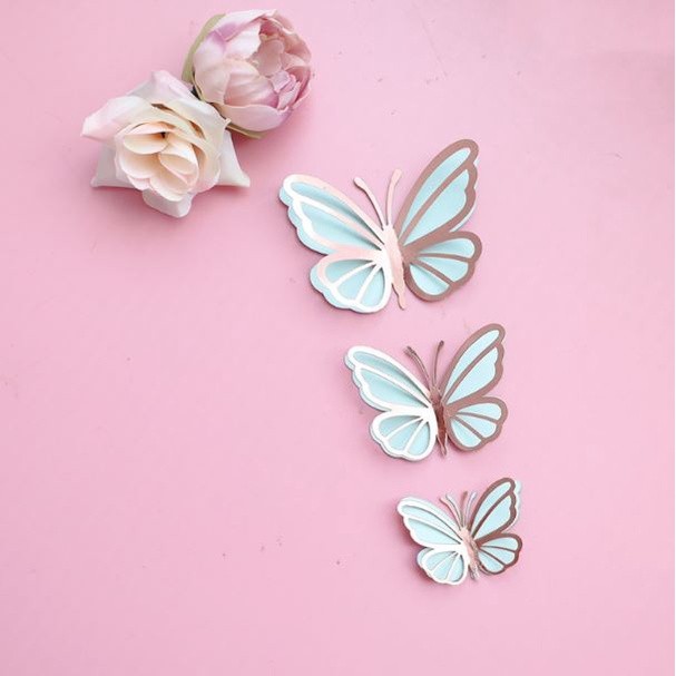 3pcs 3D 4.5cm/6cm/7.5cm Metallic Texture Gold Silver Butterfly Cake Topper Cupcake Decor For Wedding 双层蝴蝶蛋糕装饰(2600L) - Image 14