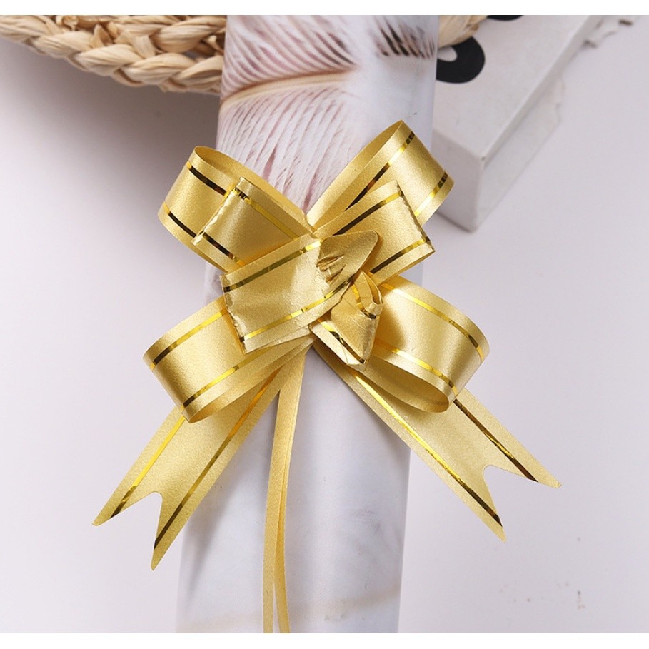 10PCS 1.8cm (Gold) Pull Bows Flower Ribbon For Wrapping Gift Decorate Wedding Car Party Christmas Birthday(1319L) - Image 10