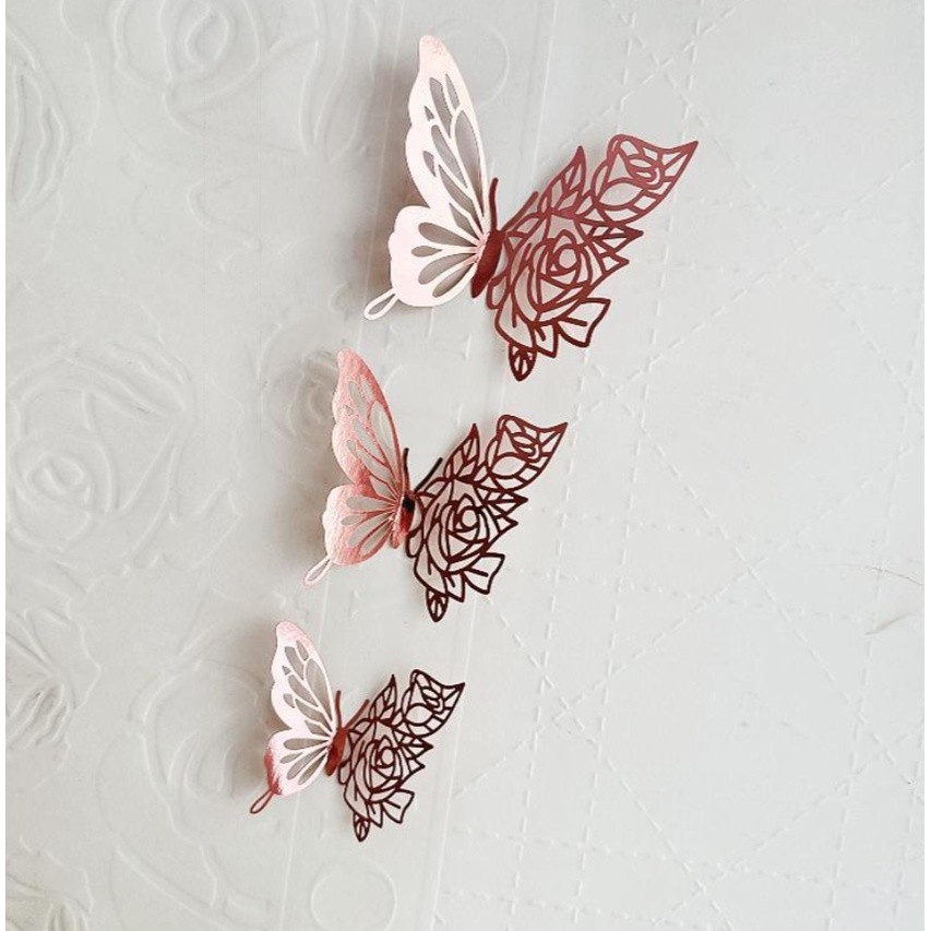 1set Wall Stickers 3D Hollow Rosegold Butterfly Decorative Sticker for Home Living Room Bedroom Kids Room双面蝴蝶(2558L) - Image 16