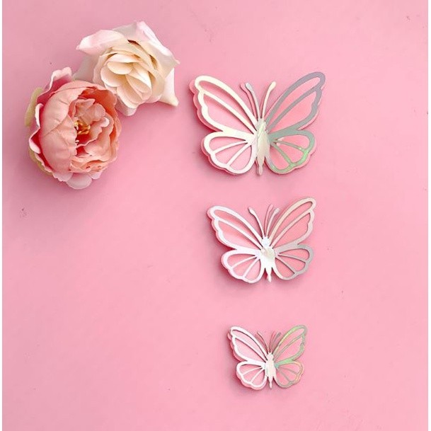 3pcs 3D 4.5cm/6cm/7.5cm Metallic Texture Gold Silver Butterfly Cake Topper Cupcake Decor For Wedding 双层蝴蝶蛋糕装饰(2600L) - Image 7