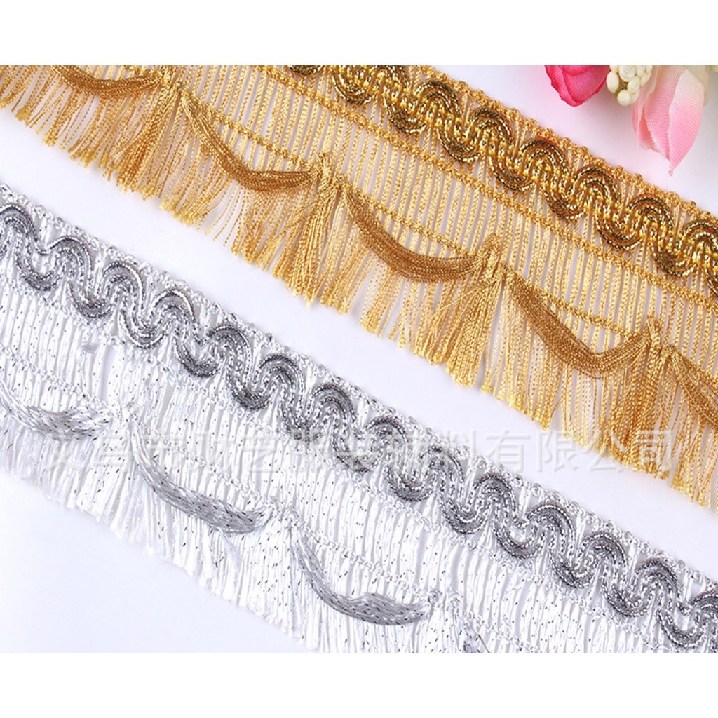 1yard 3.8/5.5cm European and American style small row to be mixed color tablecloth curtain row to fringed 欧美金银丝花边(2674L) - Image 2