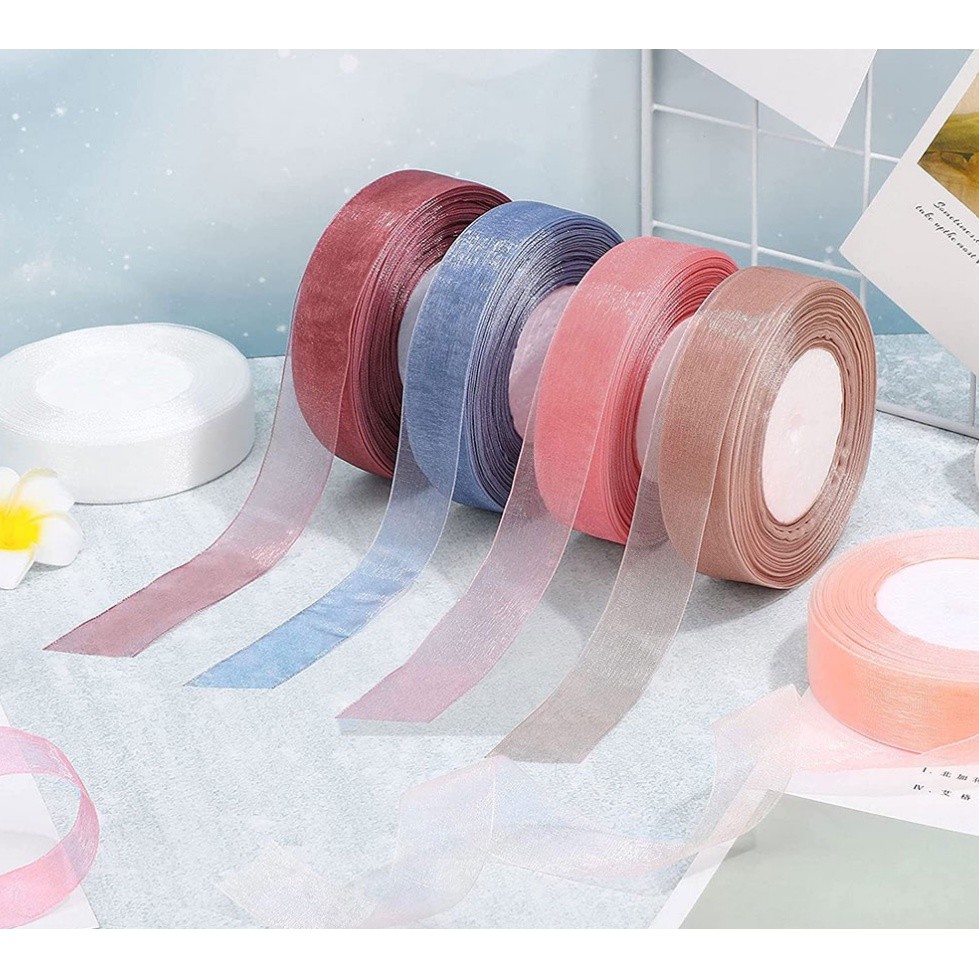 50yard 2/2.5cm Organza Ribbon gift wrapping decoration Christmas silk ribbons for Wedding DIY Craft(1074L)