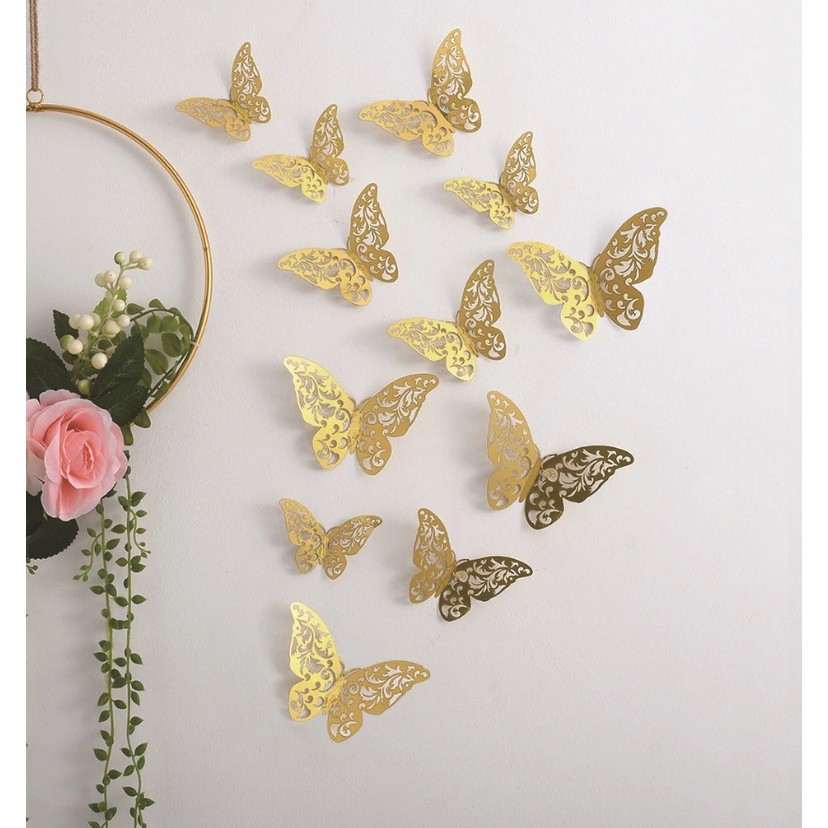 1set Wall Stickers 3D Hollow Rosegold Butterfly Decorative Sticker for Home Living Room Bedroom Kids Room双面蝴蝶(2558L) - Image 8