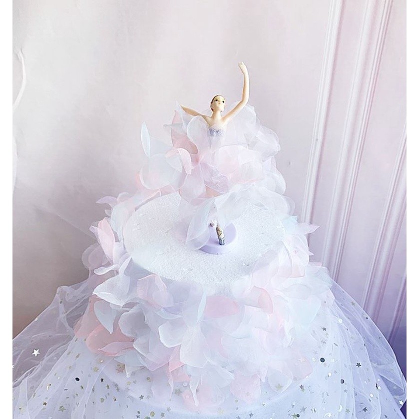 Romantic Chiffon Yarn skirt Ballet Girls Lace Flower Acrylic Cake Topper Happy Birthday Wedding Party Decoration(800L) - Image 12