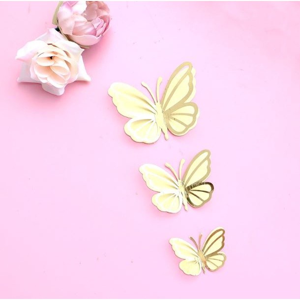 3pcs 3D 4.5cm/6cm/7.5cm Metallic Texture Gold Silver Butterfly Cake Topper Cupcake Decor For Wedding 双层蝴蝶蛋糕装饰(2600L) - Image 11