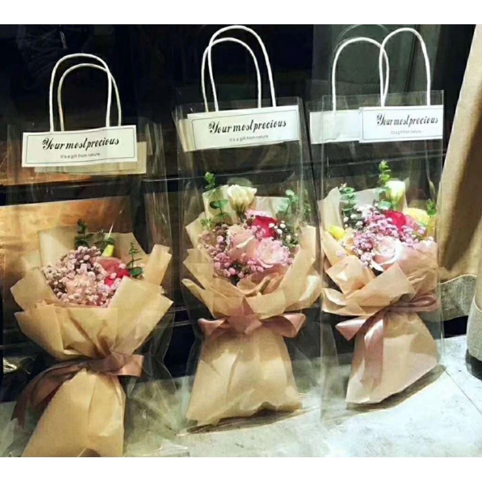 2pcs Florist Decoration Long Tote PVC Clear Bag Flower Bouquet Bagging Portable Transparent Gift Bag(1106L) - Image 2