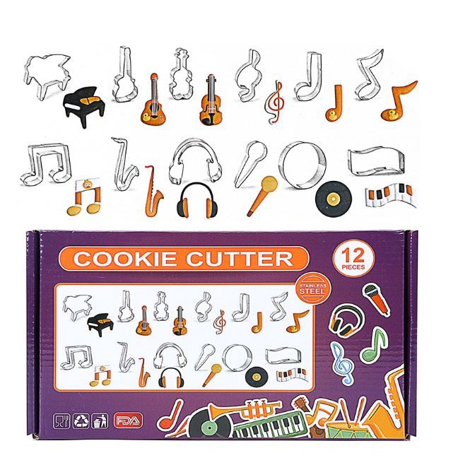 12pcs set Stainless Steel Dinosaur Fruit Fish Musical Cookie Cutter Moulds Biscuit Mold Kids Baking Tool (2376L) - Image 11