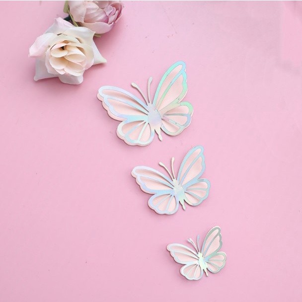 3pcs 3D 4.5cm/6cm/7.5cm Metallic Texture Gold Silver Butterfly Cake Topper Cupcake Decor For Wedding 双层蝴蝶蛋糕装饰(2600L) - Image 4