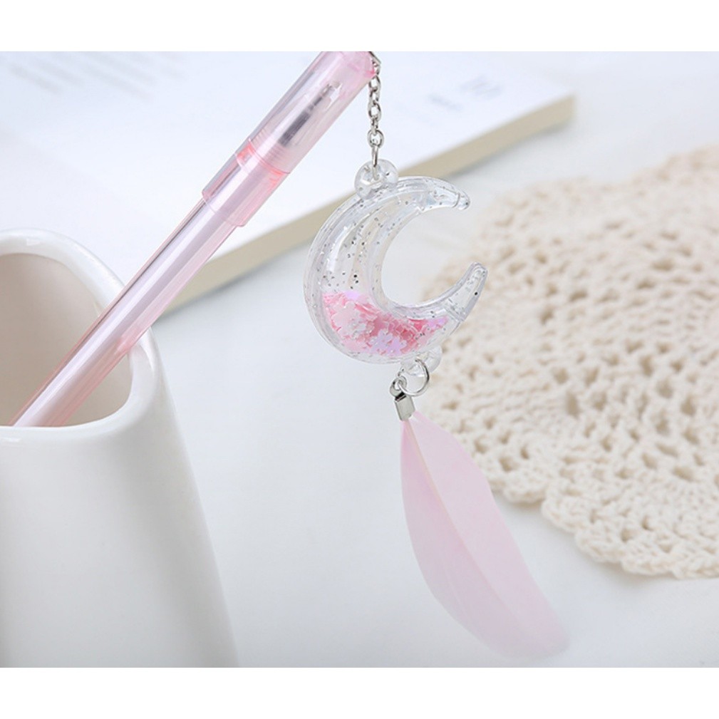 1pc 0.5mm Sequin Feather Moon Pendant Black ink Gel Pen Net Red Girl Student Stationery Water-based 笔创意可爱笔(2352L) - Image 13