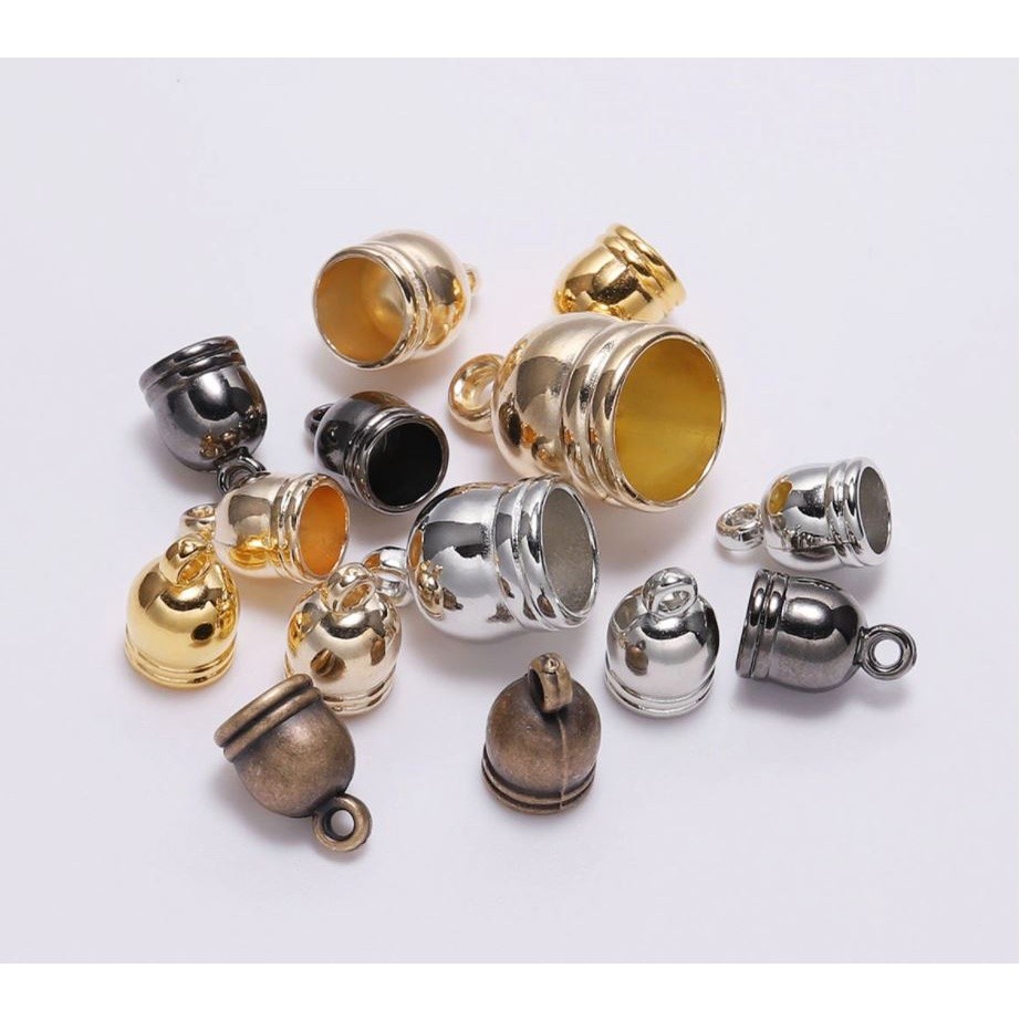 10pcs End Tip Tassel Caps Beads Necklace Round Leather Cord Crimps end Caps Fastener For Jewelry Making Finding(1502L)