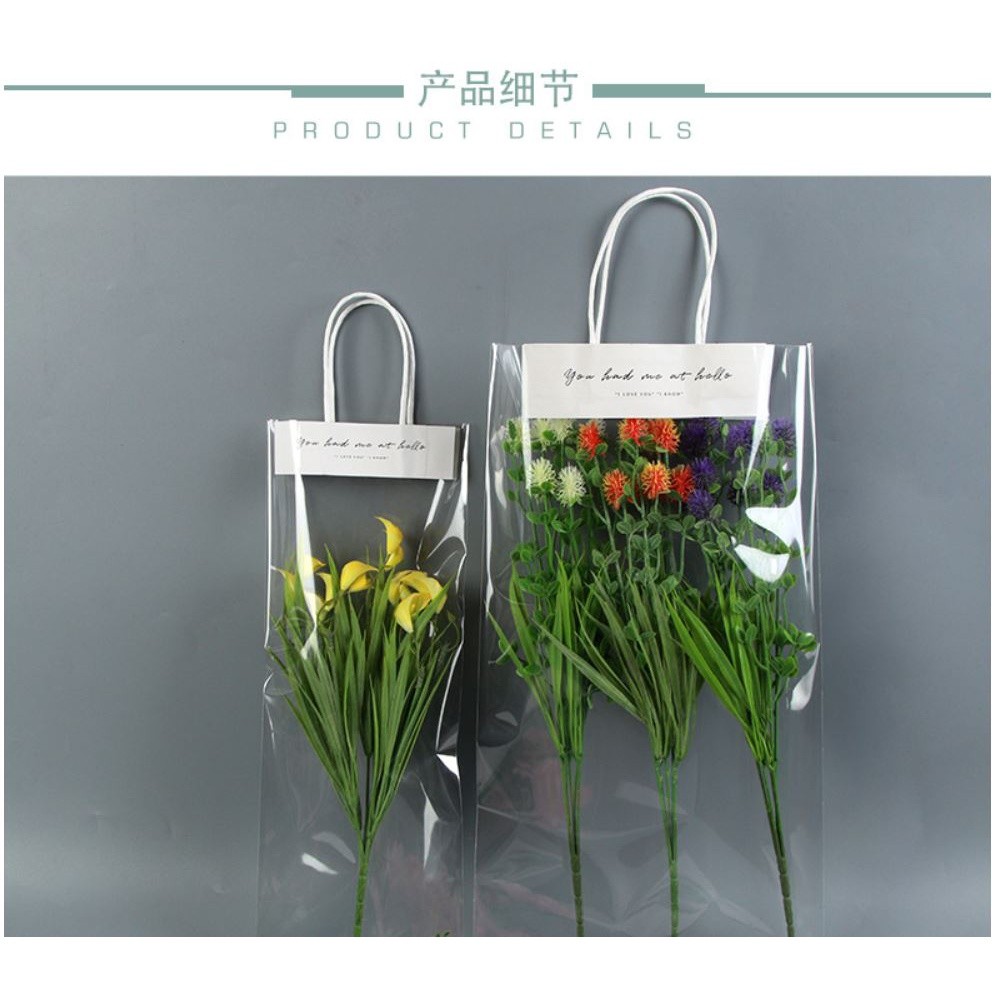 2pcs Florist Decoration Long Tote PVC Clear Bag Flower Bouquet Bagging Portable Transparent Gift Bag(1106L) - Image 6