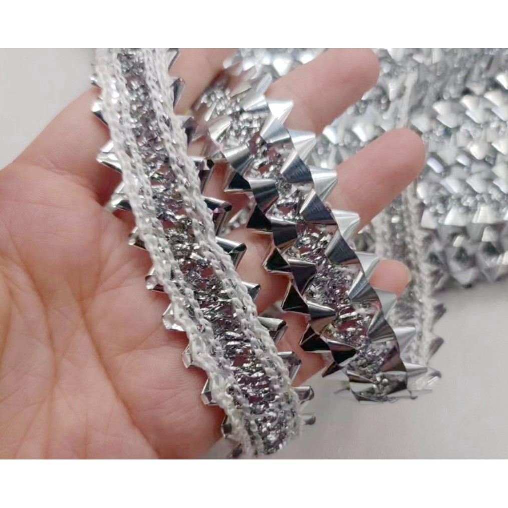 1yard Width 20mm~25mm 1yard gold silver polyester corrugated line braided crochet ribbon lace trim 金色银色花边 (1560L) - Image 8