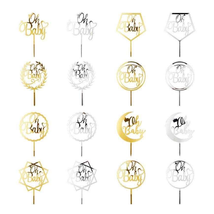 'OH BABY' Cake Topper for Baby Shower Cake Decoration Acrylic Gold Color Acrylic Cake Topper Commemorative topper(509L)