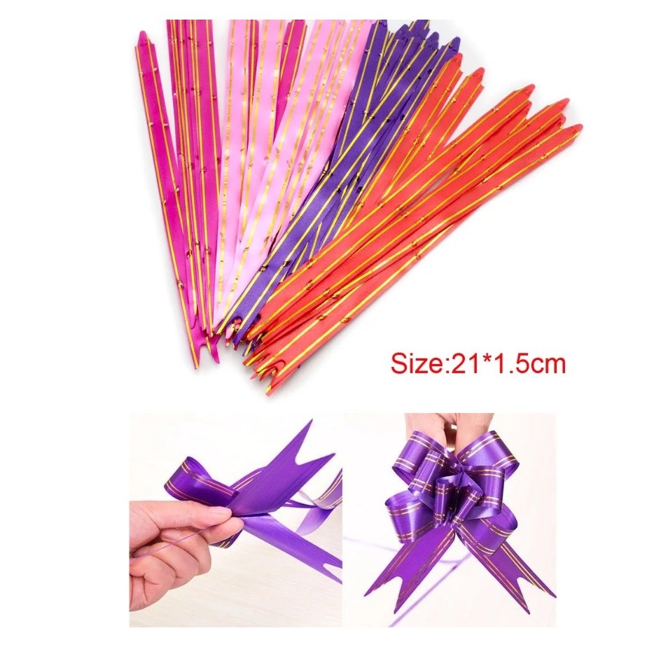10pcs 1.5cm Pull Bows Flower Ribbon For Wrapping Gift Decorate Wedding Car Party Christmas Birthday 小号手拉花(468L) - Image 7
