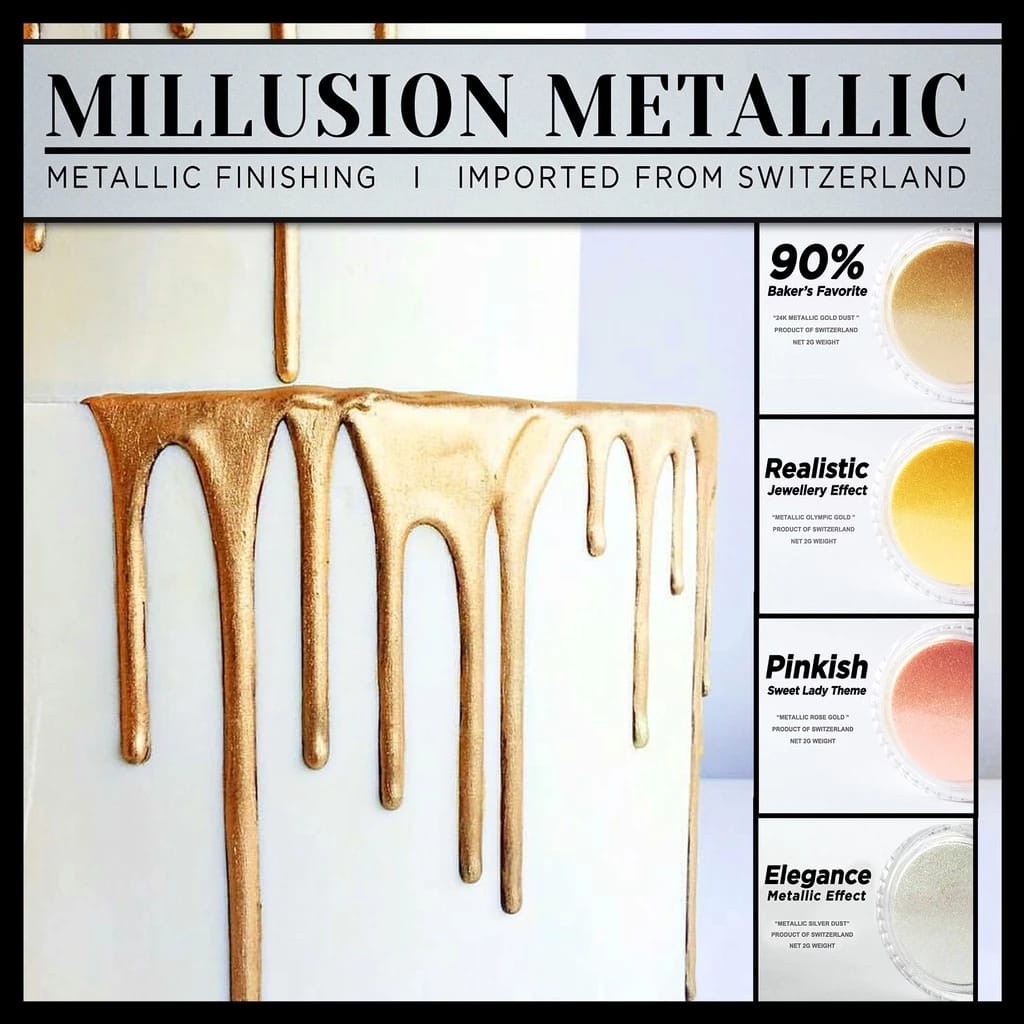 (2g) Millusion 24K Metallic Edible Gold Dust for Cake and Dessert Pewarna Makanan Serbuk Emas Kek Gold Powder (2618L)