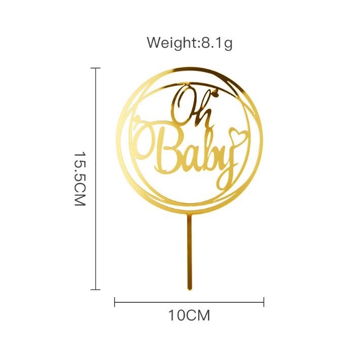 'OH BABY' Cake Topper for Baby Shower Cake Decoration Acrylic Gold Color Acrylic Cake Topper Commemorative topper(509L) - Image 2