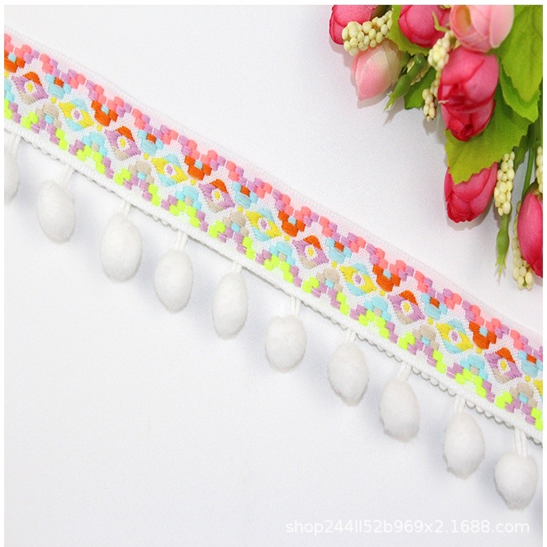1yard Colored Ribbon Ball Fringed Lace Pompom Style Clothing Home Textile Lace Ribbon DIY Sewing Decor 民族风毛毛球花边(1919L) - Image 13