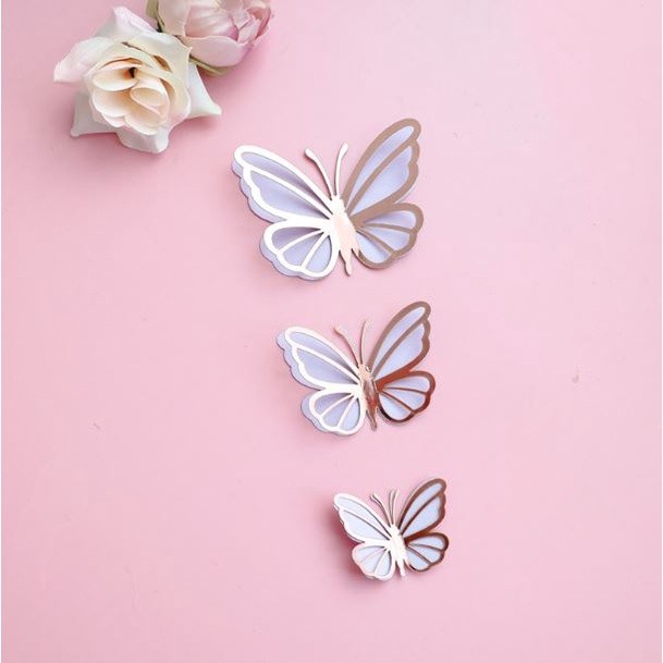 3pcs 3D 4.5cm/6cm/7.5cm Metallic Texture Gold Silver Butterfly Cake Topper Cupcake Decor For Wedding 双层蝴蝶蛋糕装饰(2600L) - Image 15