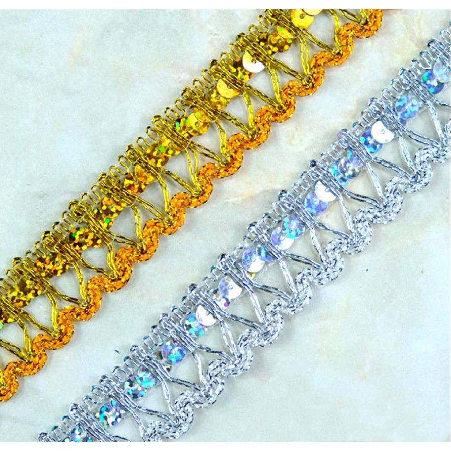 1yard 2.5cm Gold Crochet Bobbin Lace For Dress Vintage Decoration Dance Stage Ribbon Braid Embroidery Trims 金银丝花边(2672L)