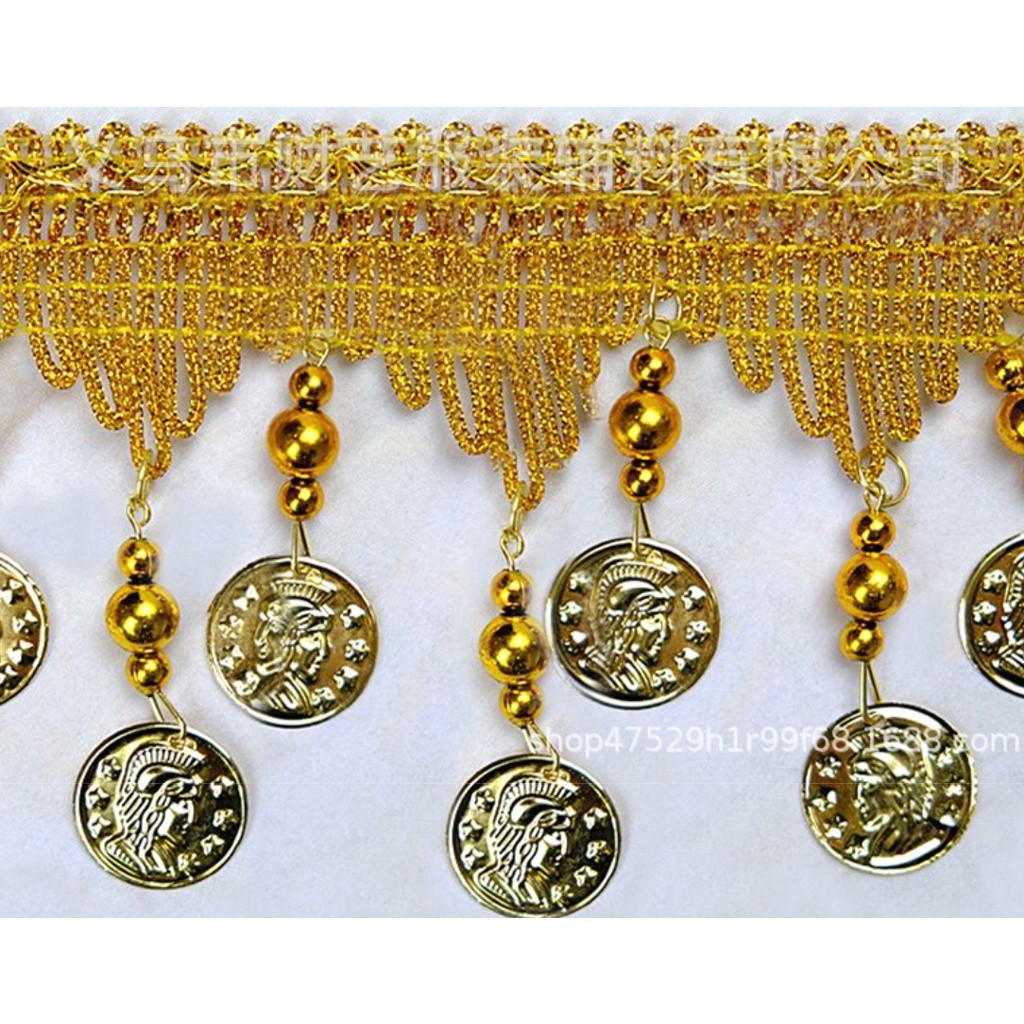 1yard 30mm~85mm Gold and silver lace with bell and coin Lace Trims Wedding Lace Fabric DIY Fringe 金币铃铛吊坠花 (1565L) - Image 11