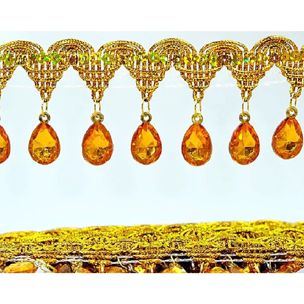 1yard 4.5cm Bobbin Fringe Lace Rhinestone Braided Ribbons Sewing Apparel Trims Accessories 滴水吊钻 民族风彩色吊珠 (2687L) - Image 8