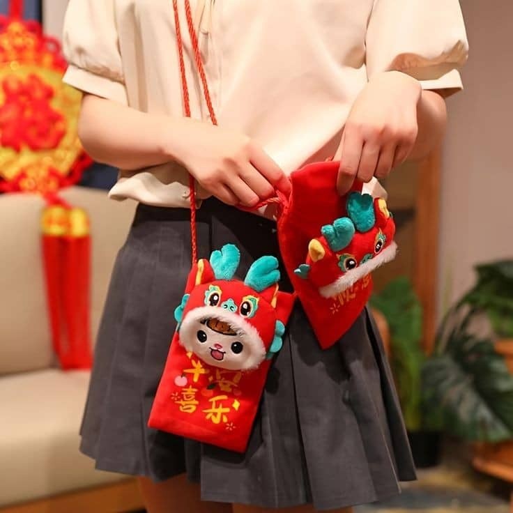 Dragon Year Plush Red Envelopes 2024 Chinese New Year Gift Bag Money Bags Hong Bao Creative Dragon Crossbody Bag(2724L) - Image 2