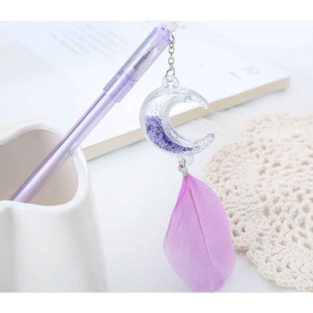 1pc 0.5mm Sequin Feather Moon Pendant Black ink Gel Pen Net Red Girl Student Stationery Water-based 笔创意可爱笔(2352L) - Image 10