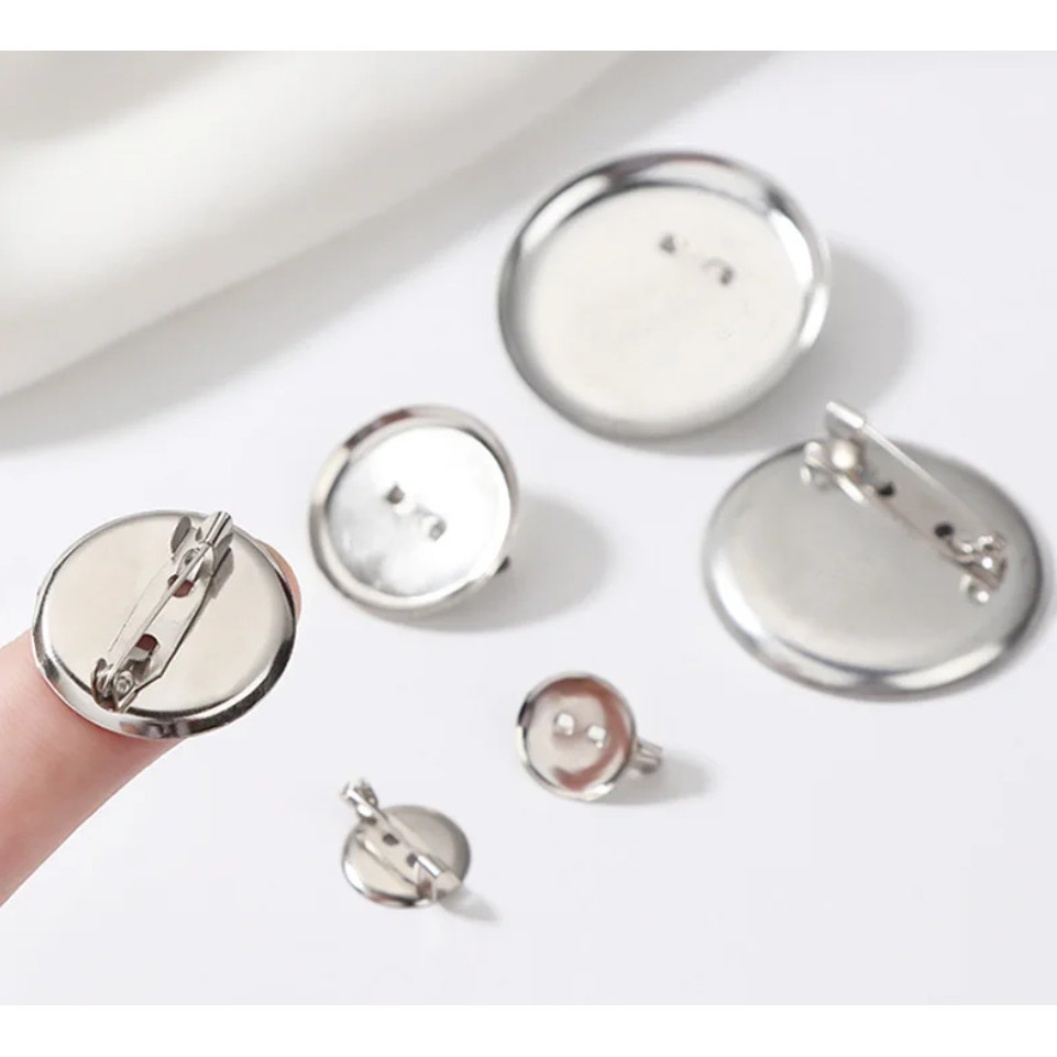 10pcs Metal Brooch Clasps Pin Disk Pad Bezel 2cm~3cm Blanks Cabochon Base Trays with Pin Clip 形金属胸针(340L) - Image 5