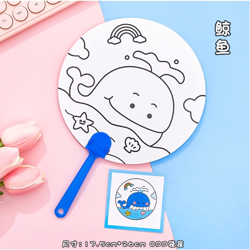 1pc Pattern Children's Cute Cartoon Graffiti Fans Hand-Painted Gifts Painted Plastic Circular Fans涂鸦彩绘小扇子(2415L) - Image 8