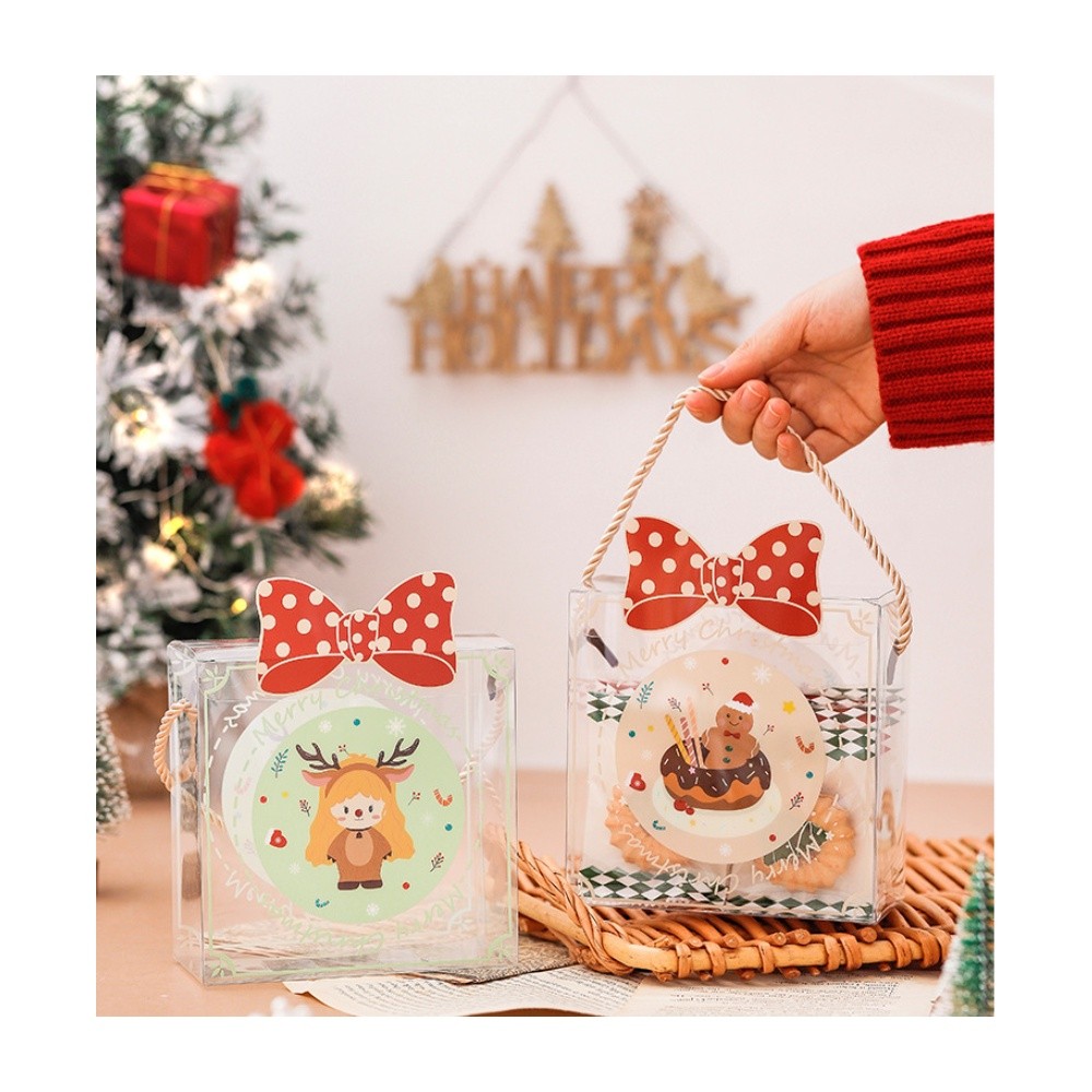 1PC Christmas Gift Box with Handle Santa Claus Candy Snack Packaging Tote Bag New Year 2023 Xmas 圣诞节饼干包装透明盒子(2678L) - Image 4