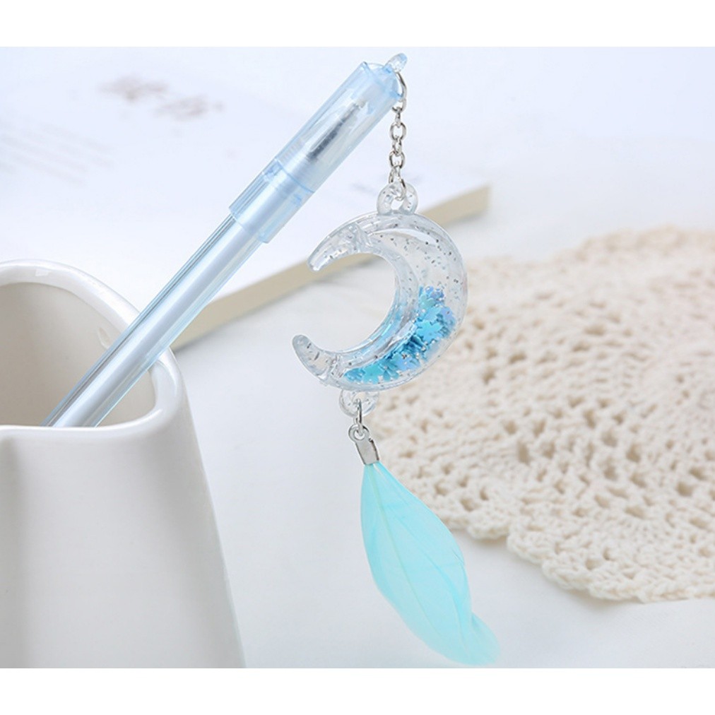 1pc 0.5mm Sequin Feather Moon Pendant Black ink Gel Pen Net Red Girl Student Stationery Water-based 笔创意可爱笔(2352L) - Image 11