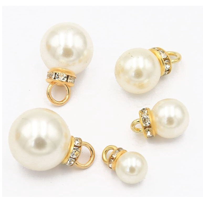2Pcs 12MM Imitation Pearl Clear Gold Crown Pendant Charm Fit Bracelet Jewelry Spacer Loose Beads DIY Earrings(1457L)