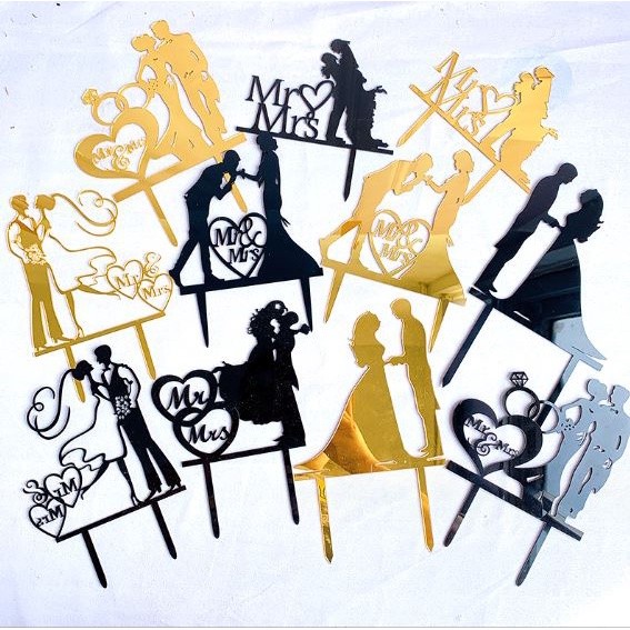 Wedding Acrylic Cake Topper Mr Mrs Wedding Decorations Acrylic Gold Cake Toppers Marriage Party Supplies (414L)
