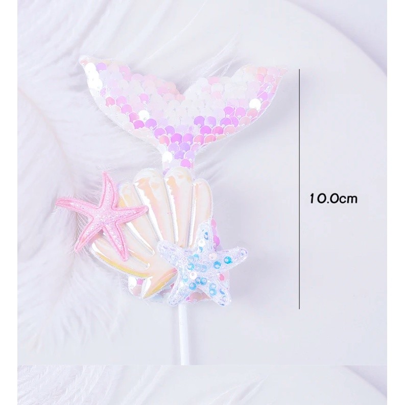 Mermaid Birthday Cake Topper Multicolor Sequins Cake Decorations Baby Shower DIY Cake Top Flags Decor Festival(1132L) - Image 9