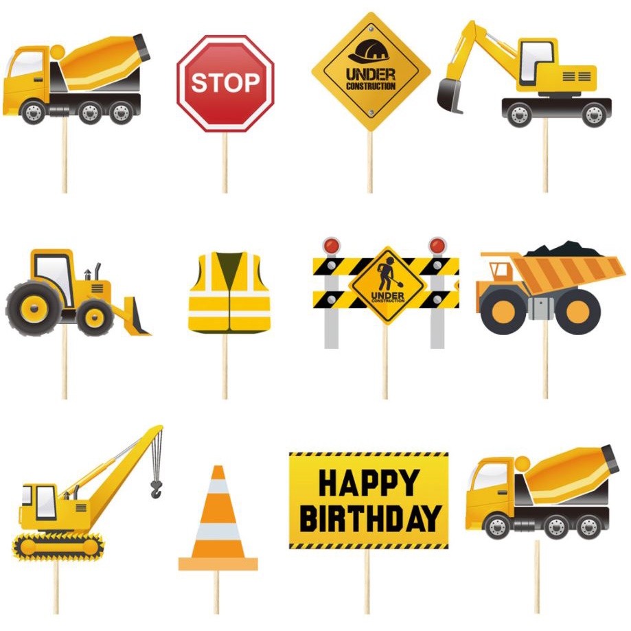7/12pcs Construction vehicle excavator Cake Toppers for Boy`s Happy Birthday Party Cupcake Topper(1083L) - Image 5