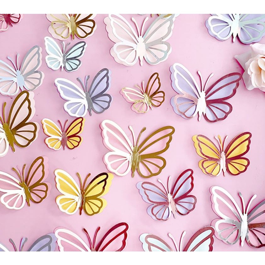 3pcs 3D 4.5cm/6cm/7.5cm Metallic Texture Gold Silver Butterfly Cake Topper Cupcake Decor For Wedding 双层蝴蝶蛋糕装饰(2600L) - Image 2