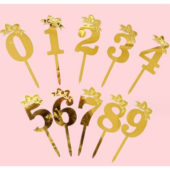 18cm Number 0-9 Acrylic Gold Glitter Ribbon Cake Toppers For Kids Womens Mens Birthday Party Cake Decoration (2605L) - Image 2