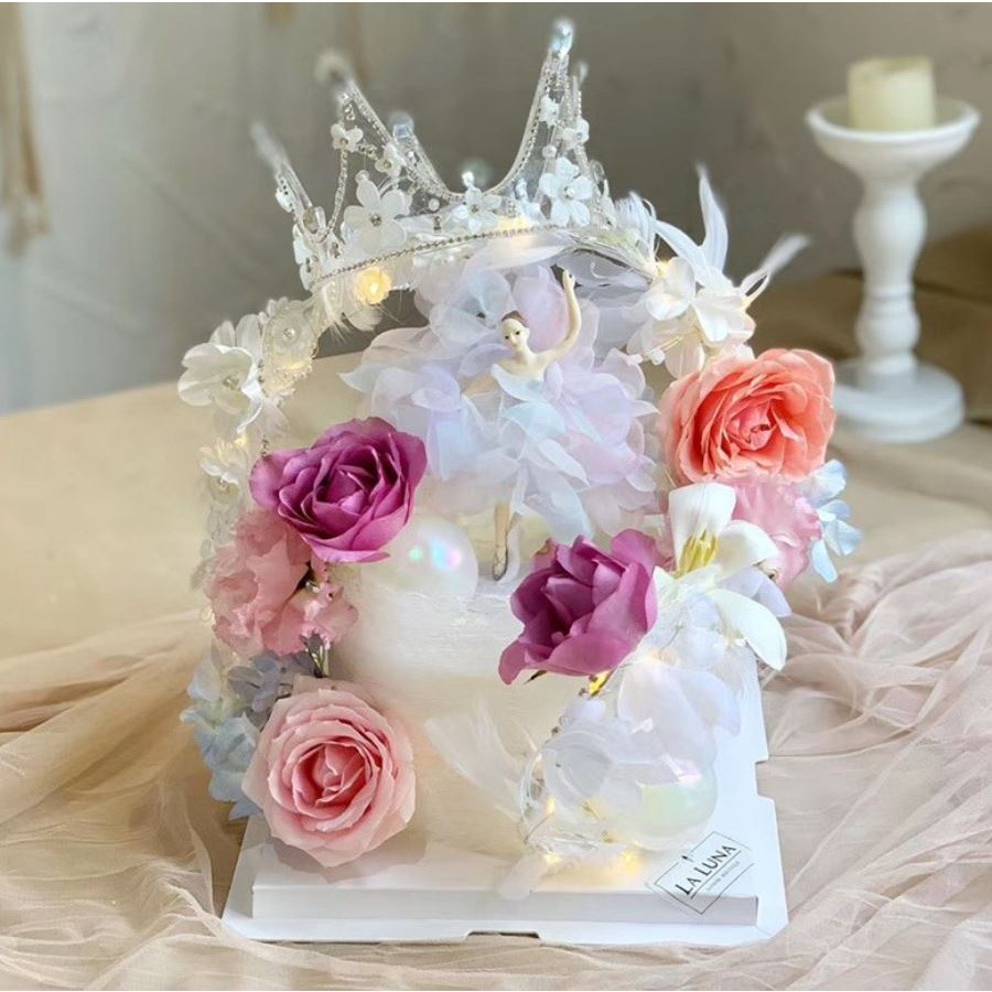 Romantic Chiffon Yarn skirt Ballet Girls Lace Flower Acrylic Cake Topper Happy Birthday Wedding Party Decoration(800L) - Image 3