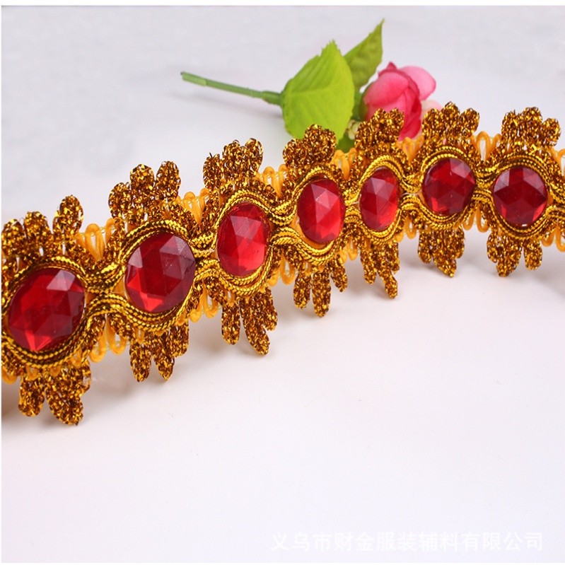 1yard 8.5cm Gemstone Sewing Edge Trim Lace Golden/Silver Ribbon Dress Skirt Wedding Decoration 彩色贴钻花边 (1537L) - Image 18
