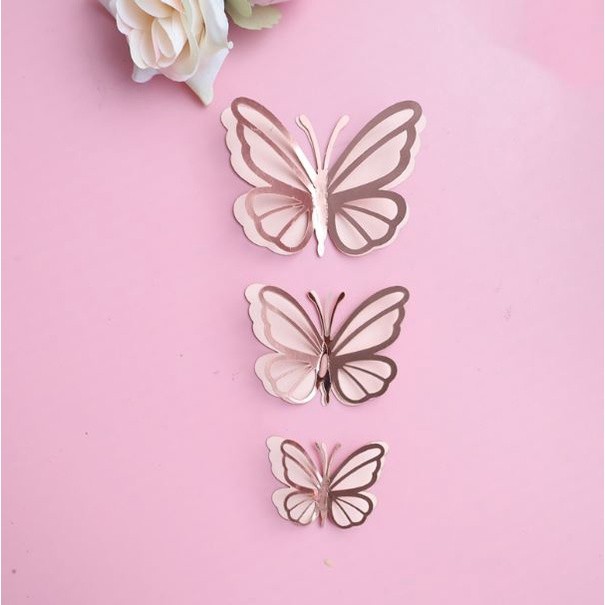 3pcs 3D 4.5cm/6cm/7.5cm Metallic Texture Gold Silver Butterfly Cake Topper Cupcake Decor For Wedding 双层蝴蝶蛋糕装饰(2600L) - Image 13