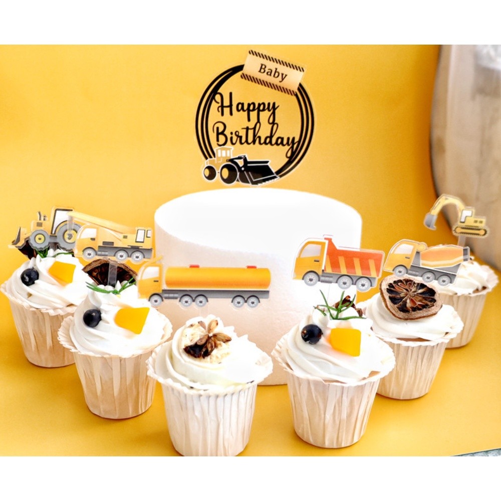 7/12pcs Construction vehicle excavator Cake Toppers for Boy`s Happy Birthday Party Cupcake Topper(1083L) - Image 2