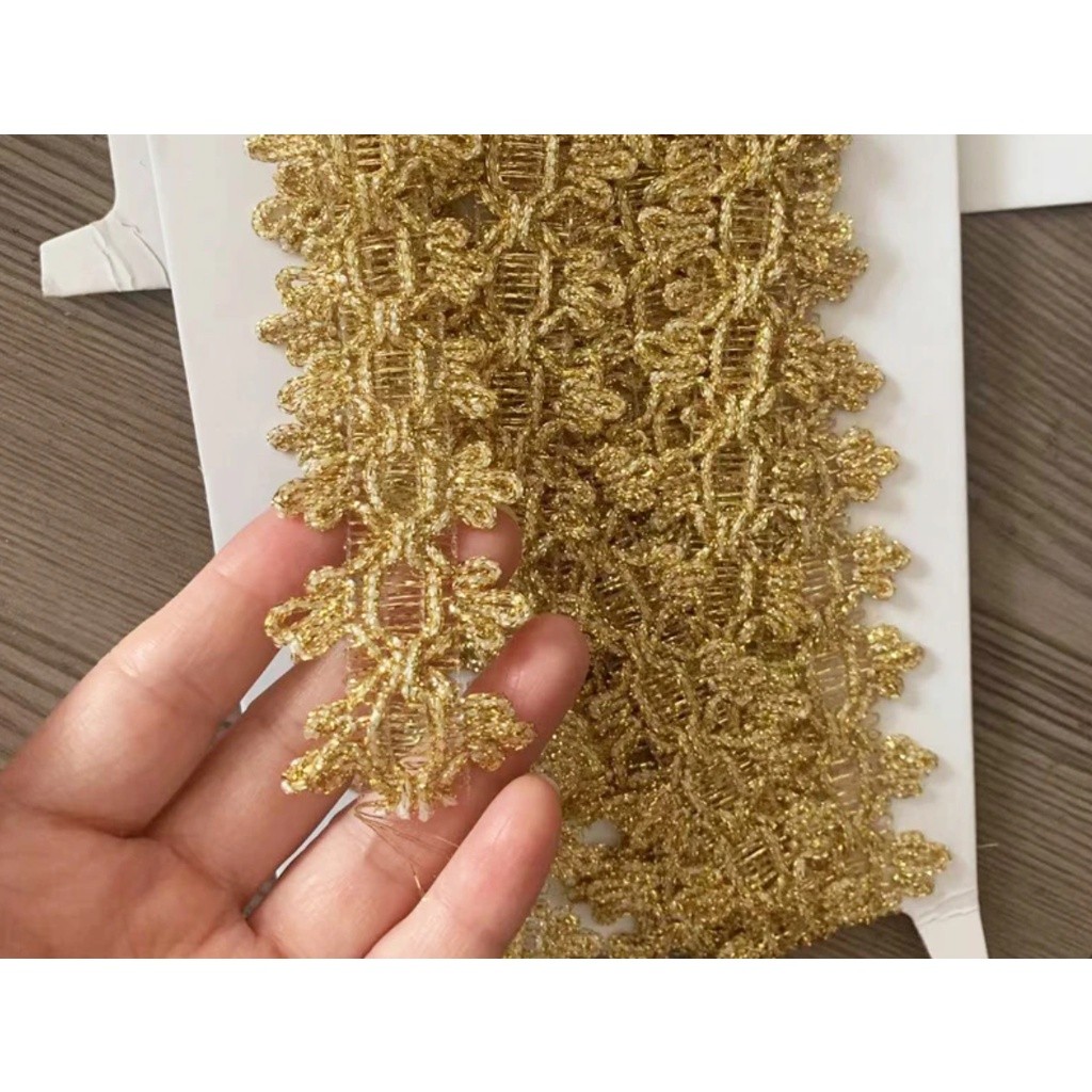 1yard 3.5cm Wide Gold Silver Lace Curve National Braided Trim DIY Dancing Dress Stage Decoration Sew Edges金银色花边 (2697L) - Image 4