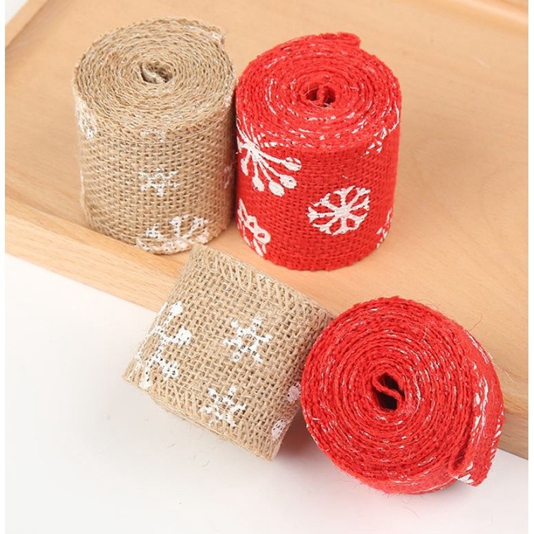 4cm 5cm Snowflake Deer Burlap Ribbon Christmas Tree Ornament Xmas Decor Home Wedding Party Decoration DIY(2491L)