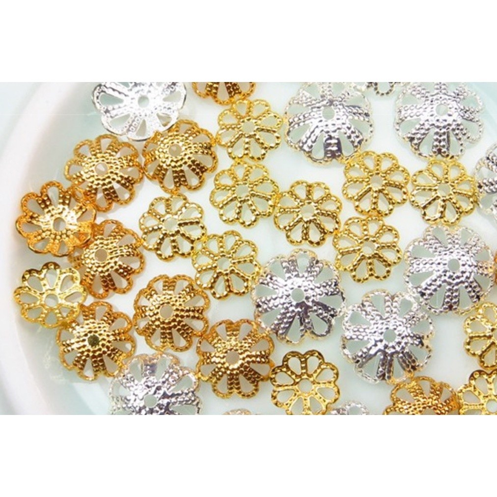 20pcs 7mm/9mm Silver Gold Plated Flower Petal End Spacer Beads Caps Charms Bead Cups For Jewelry Making 花纹花托(2509L) - Image 5