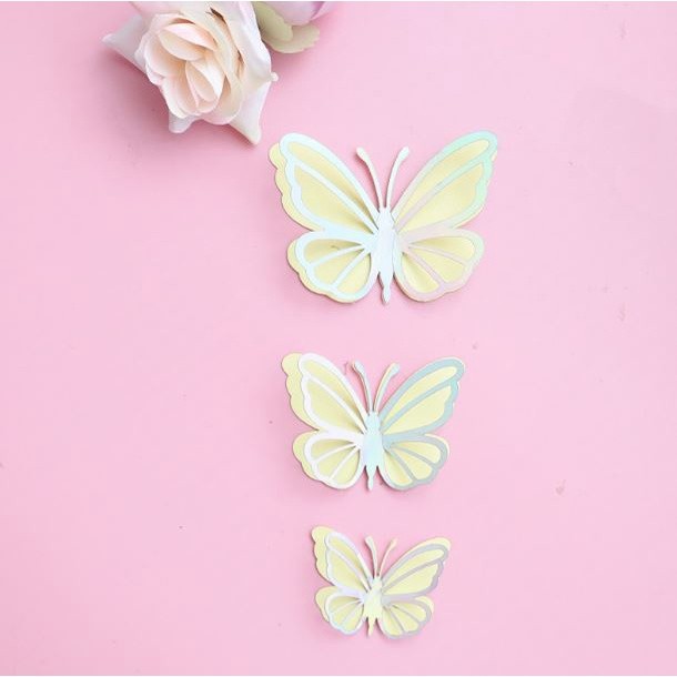 3pcs 3D 4.5cm/6cm/7.5cm Metallic Texture Gold Silver Butterfly Cake Topper Cupcake Decor For Wedding 双层蝴蝶蛋糕装饰(2600L) - Image 6