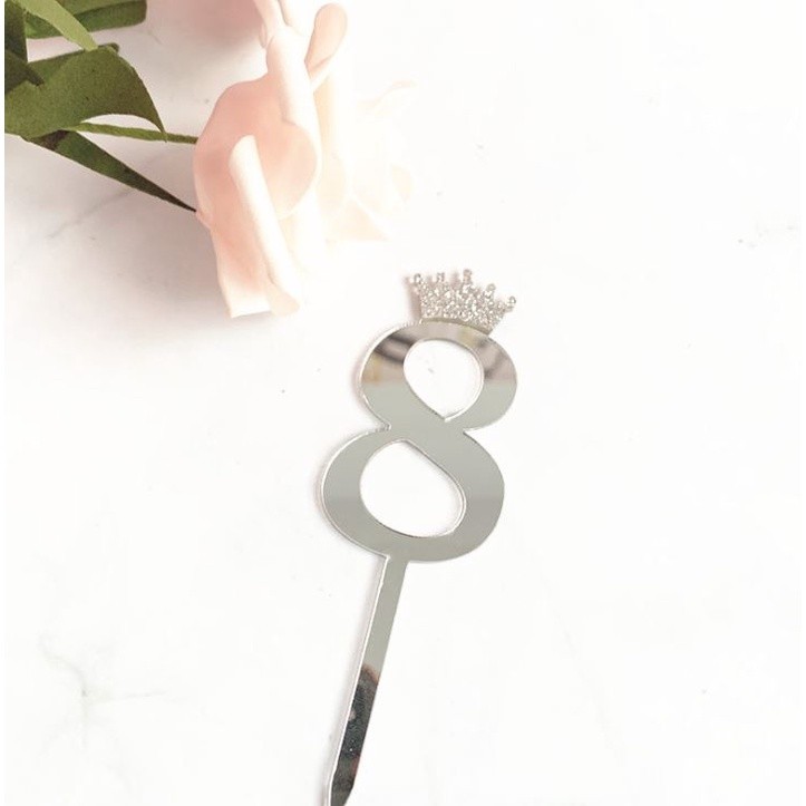 0-9 Numbers Cake Toppers Happy Birthday Cute Crown Number Cake Flag Acrylic Cupcake Topper Birthday Party (503L) - Image 12