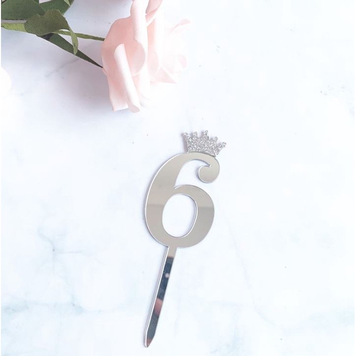 0-9 Numbers Cake Toppers Happy Birthday Cute Crown Number Cake Flag Acrylic Cupcake Topper Birthday Party (503L) - Image 13